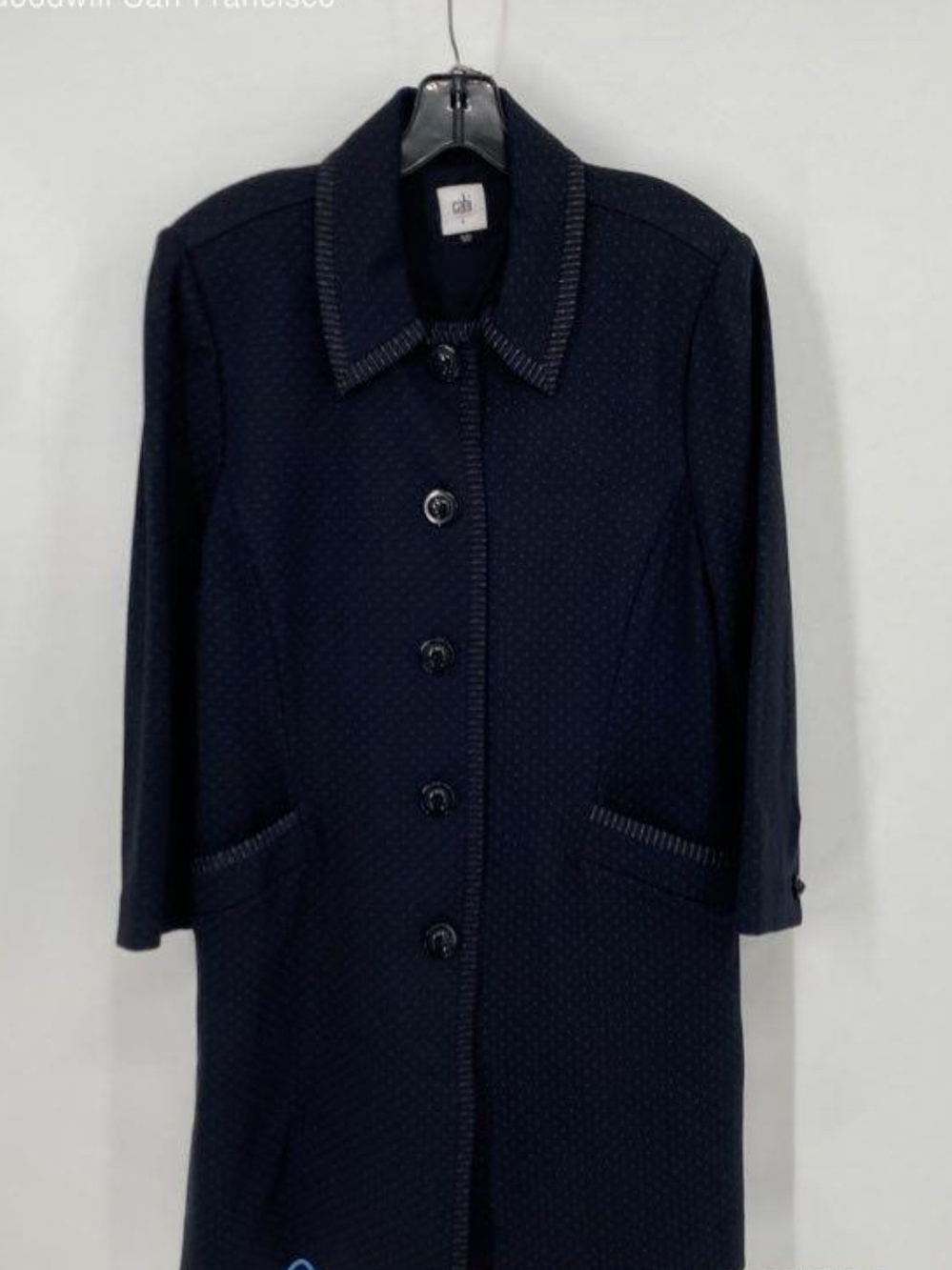 CAbi Navy Textured Single-Breasted Trench Coat
